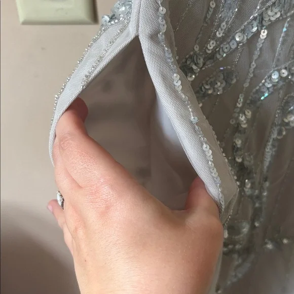 Aidan Mattox | Adrianna Papell Silver Beaded Short Sleeve Dress Size 6 - Picture 9 of 13